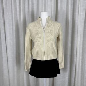 Vintage Limited Cardigan Sweater Womens Small White Cable Knit Full Zip Silk